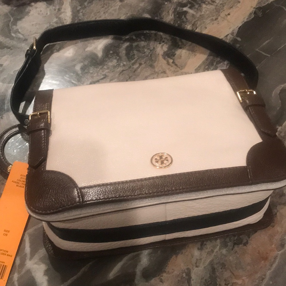Tory Burch handbag off white navy brown leather